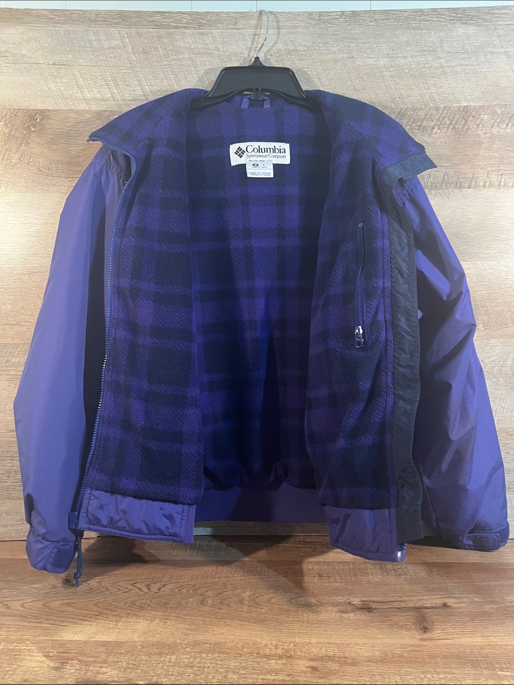 Vintage Columbia Fleece-Lined Nylon Bomber Jacket Purple Medium / Japan L - Picture 3 of 6